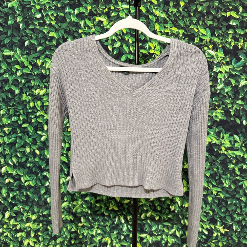 Wild Fable Gray Ribbed Knit Hoodie